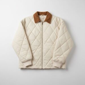 J.O.A. Quilted Bomber Jacket Medium Cream Corduroy Collar Cozy Neutral